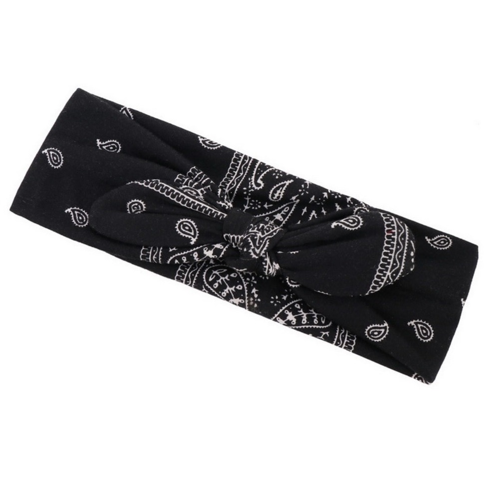 3/$28 Black Bandana Stretchy Bowknot Headband - Picture 3 of 16